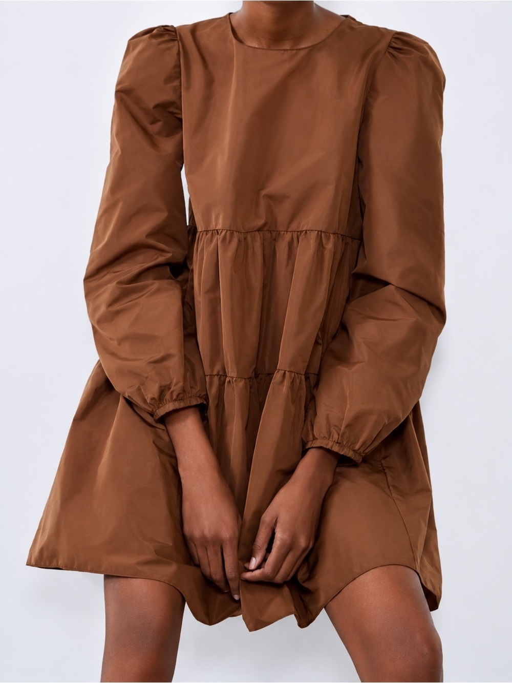 Zara NWT Voluminous taffeta brown mini dress, small